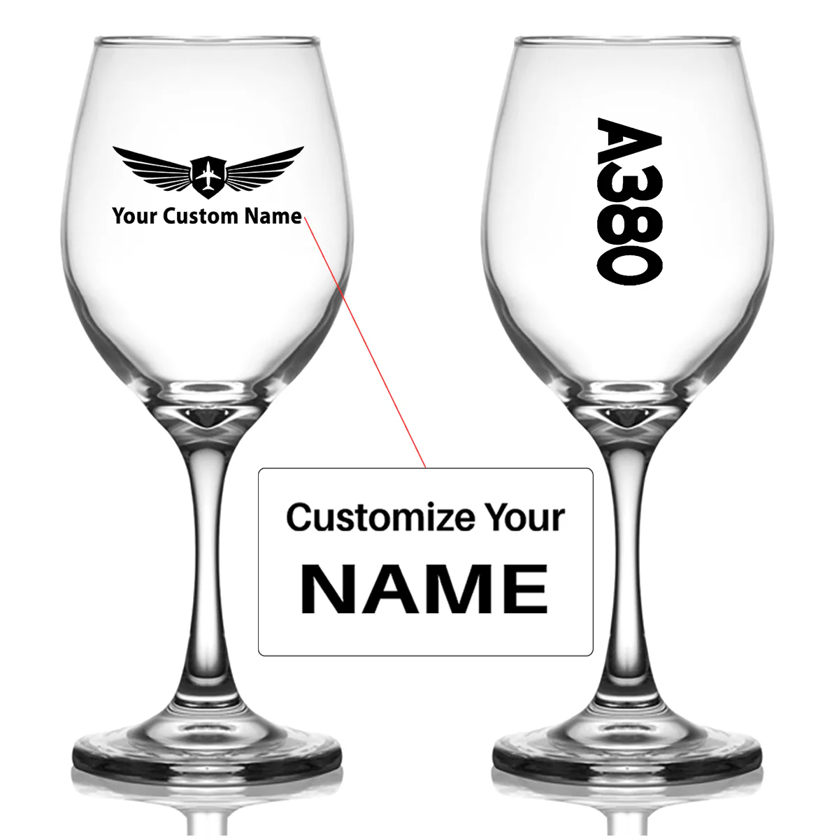A380 Text Designed Wine Glasses