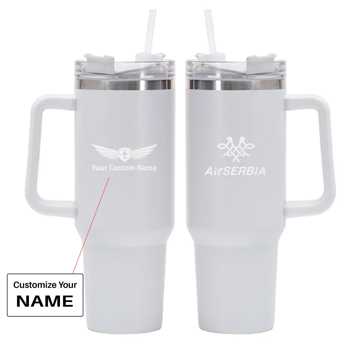 Air Serbia Airlines Designed 40oz Stainless Steel Car Mug With Holder - Image 21
