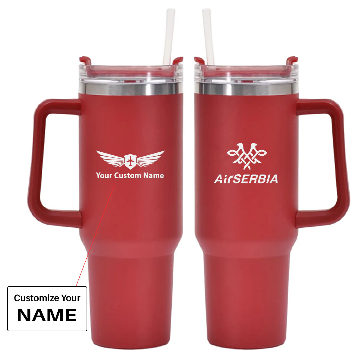 Air Serbia Airlines Designed 40oz Stainless Steel Car Mug With Holder - Image 7