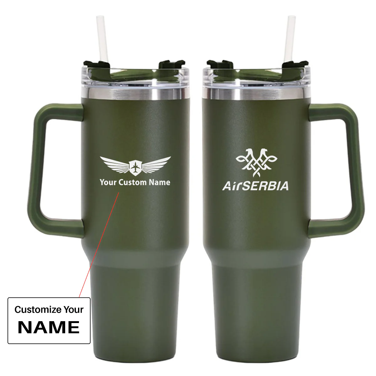 Air Serbia Airlines Designed 40oz Stainless Steel Car Mug With Holder - Image 9