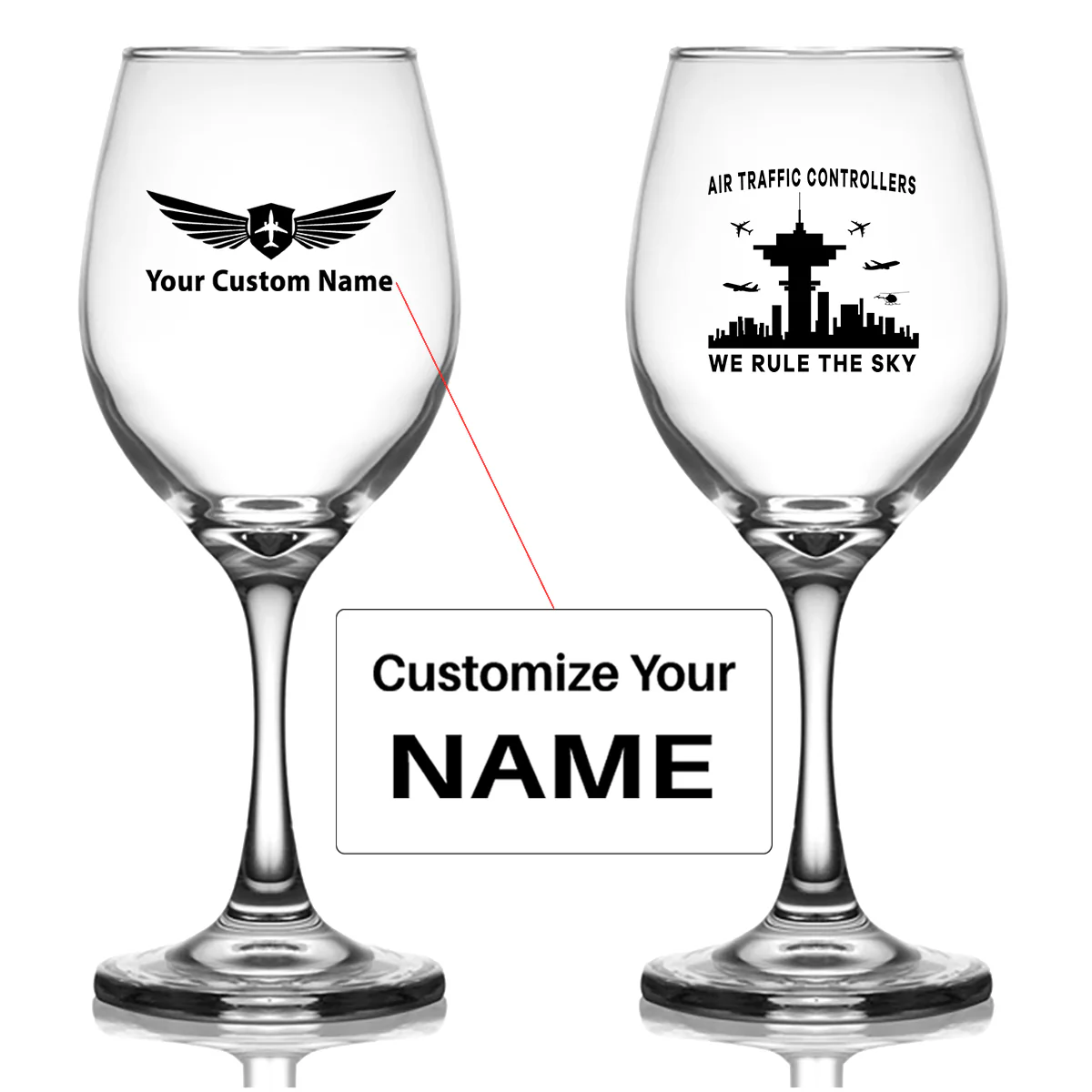Air Traffic Controllers - We Rule The Sky Designed Wine Glasses