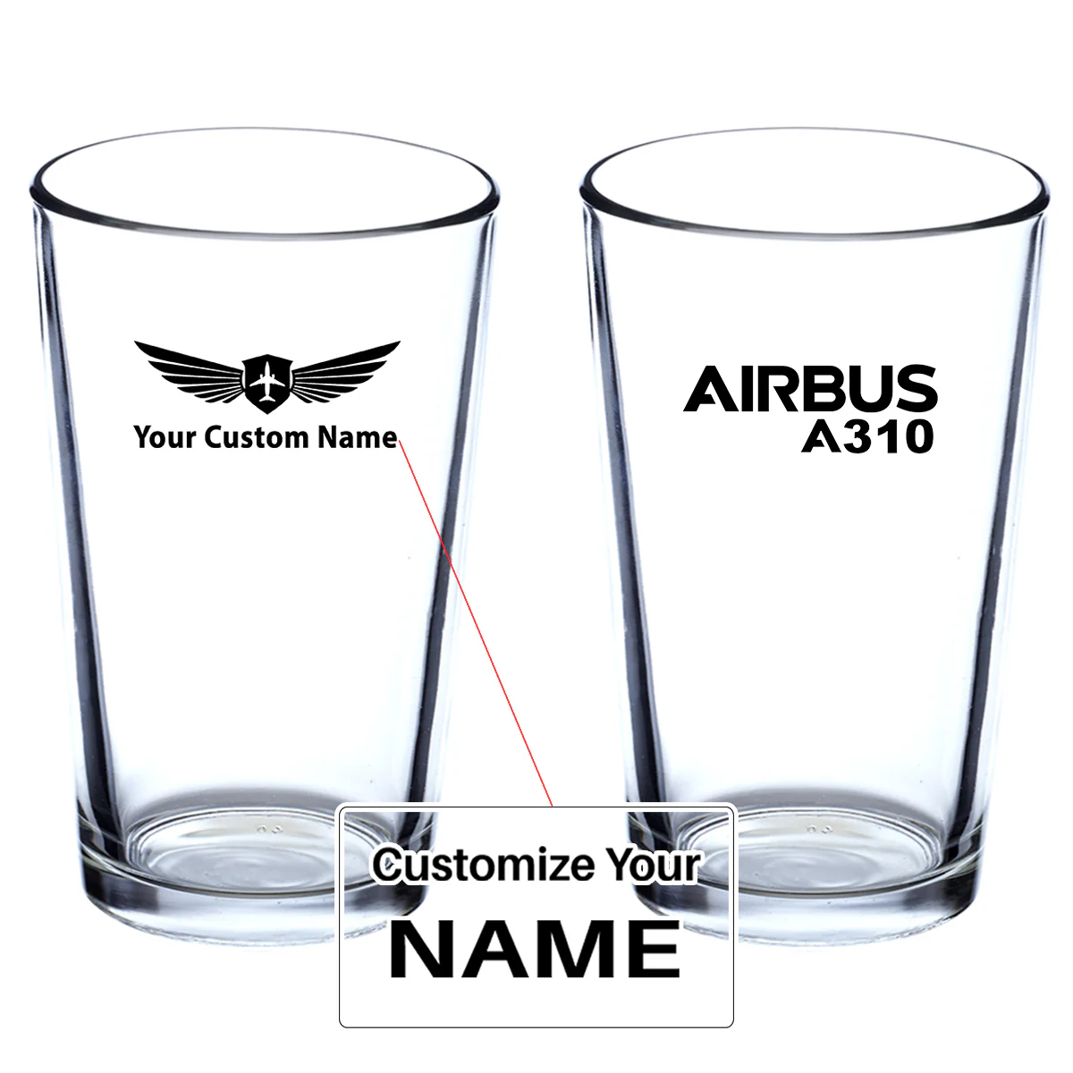 Airbus A310 & Text Designed Beer & Water Glasses