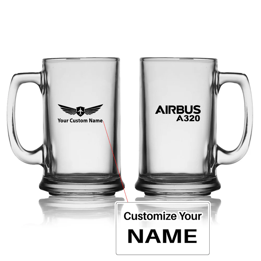 Airbus A320 & Text Designed Beer Glass with Holder