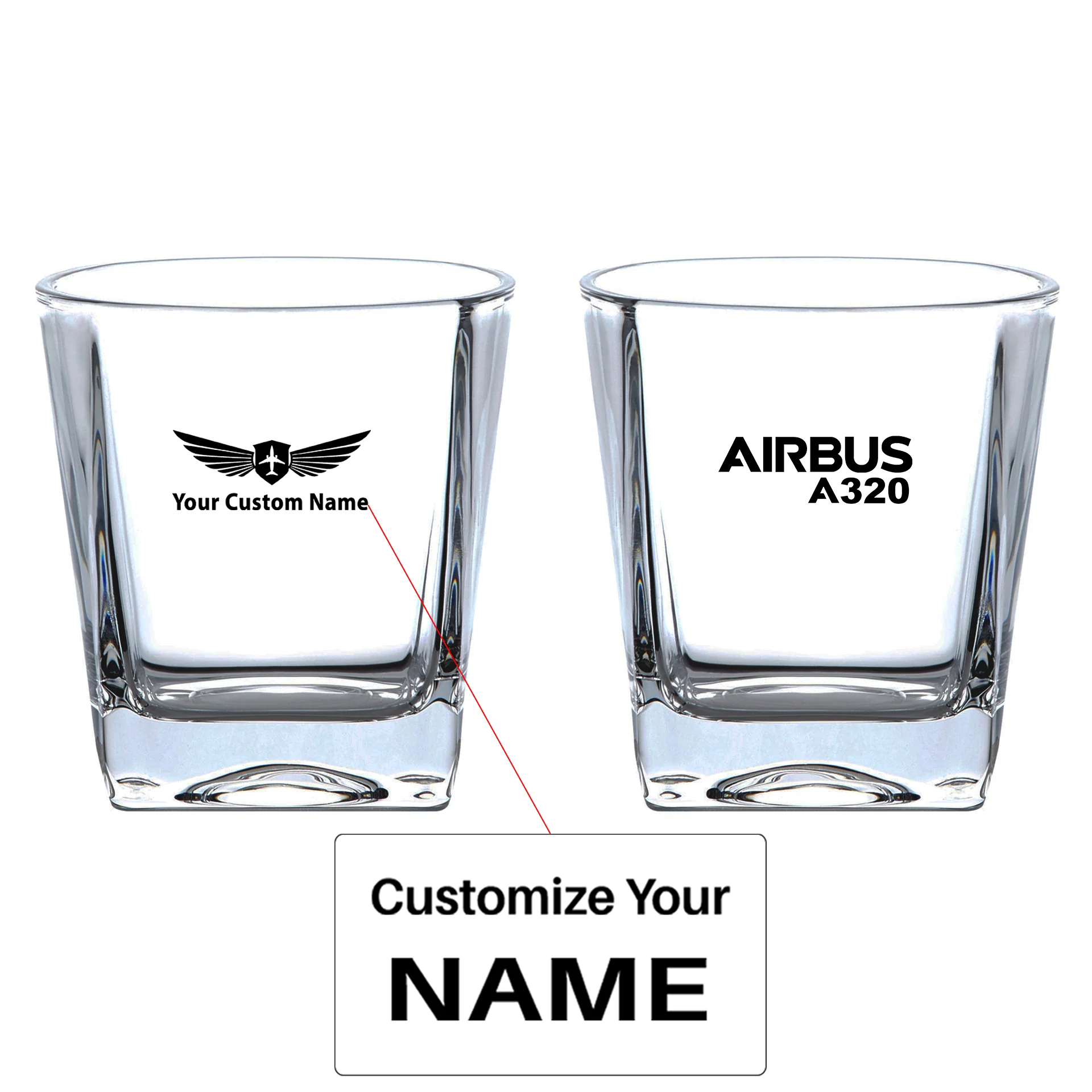Airbus A320 & Text Designed Whiskey Glass