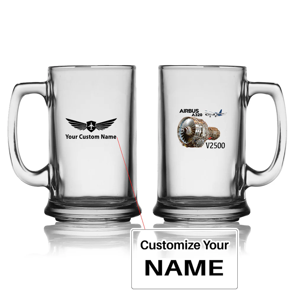 Airbus A320 & V2500 Engine Designed Beer Glass with Holder
