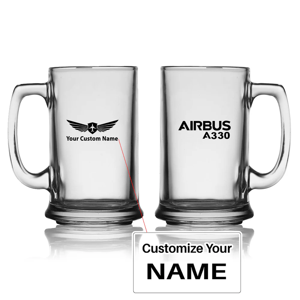 Airbus A330 & Text Designed Beer Glass with Holder
