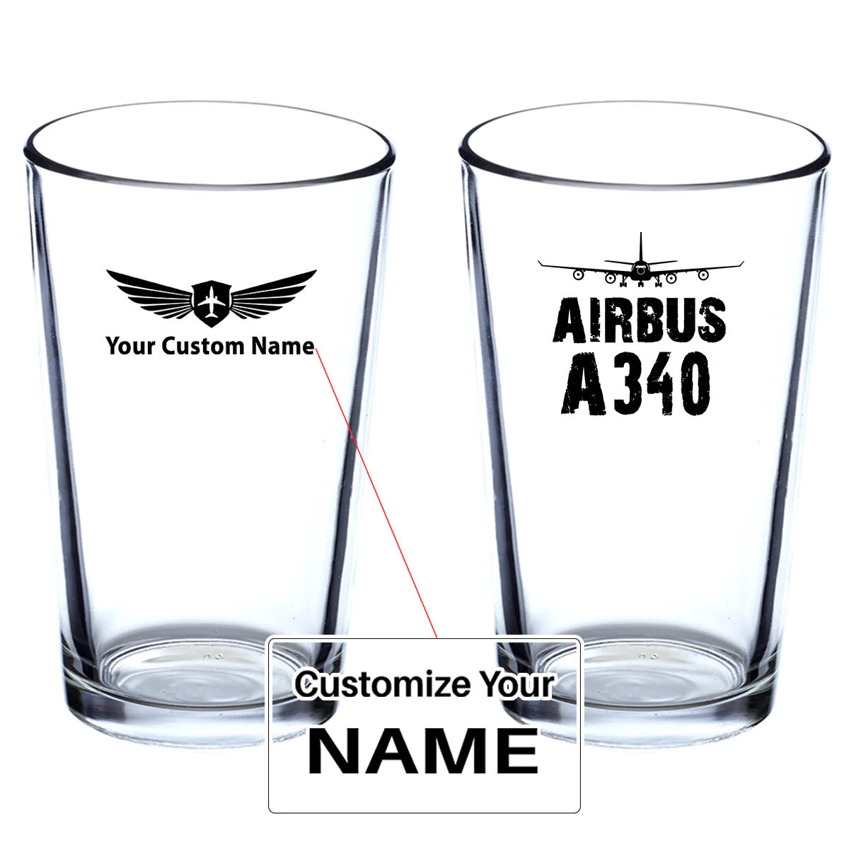 Airbus A340 & Plane Designed Beer & Water Glasses