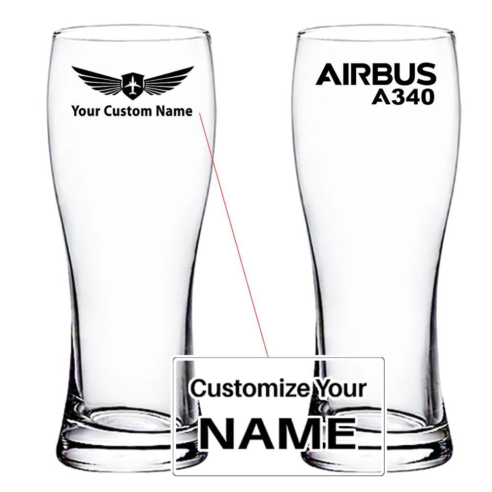 Airbus A340 & Text Designed Pilsner Beer Glasses