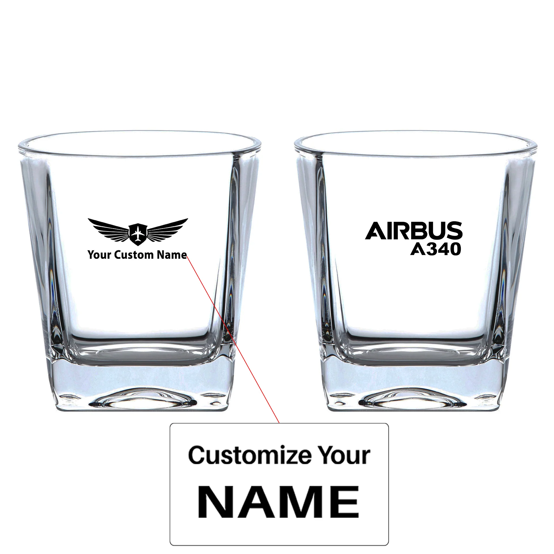 Airbus A340 & Text Designed Whiskey Glass