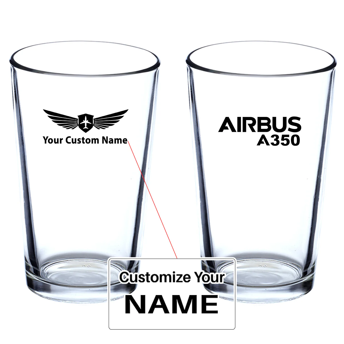 Airbus A350 & Text Designed Beer & Water Glasses