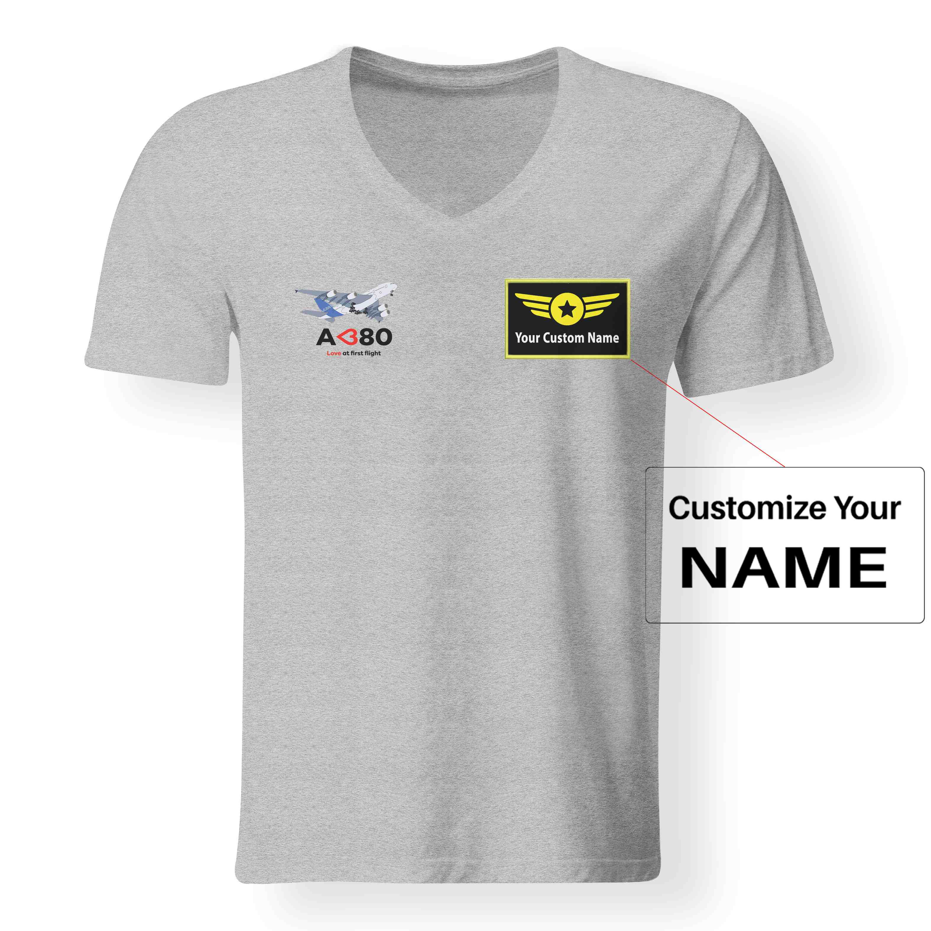 Airbus A380 Love at first flight Designed V-Neck T-Shirts - Image 13
