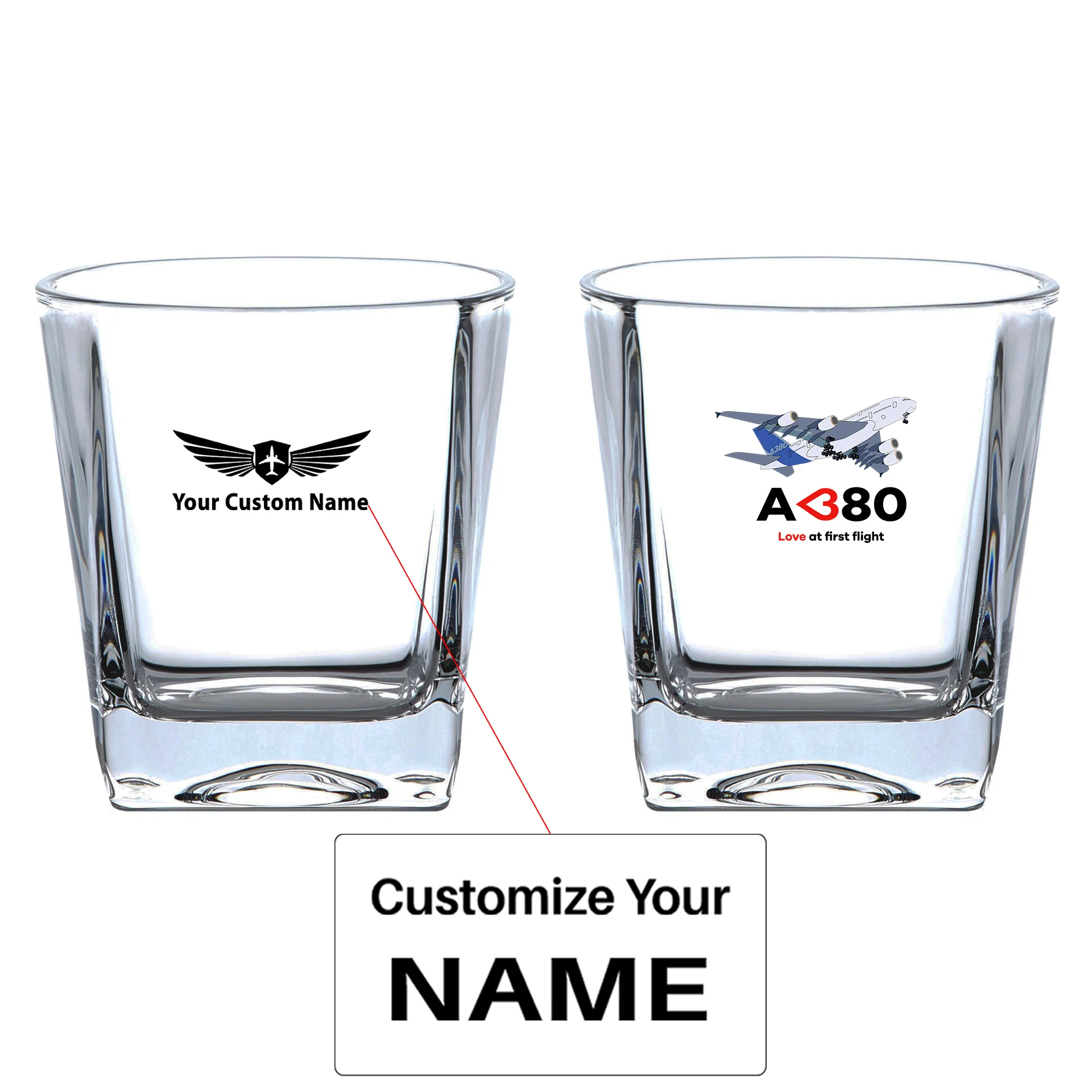 Airbus A380 Love at first flight Designed Whiskey Glass