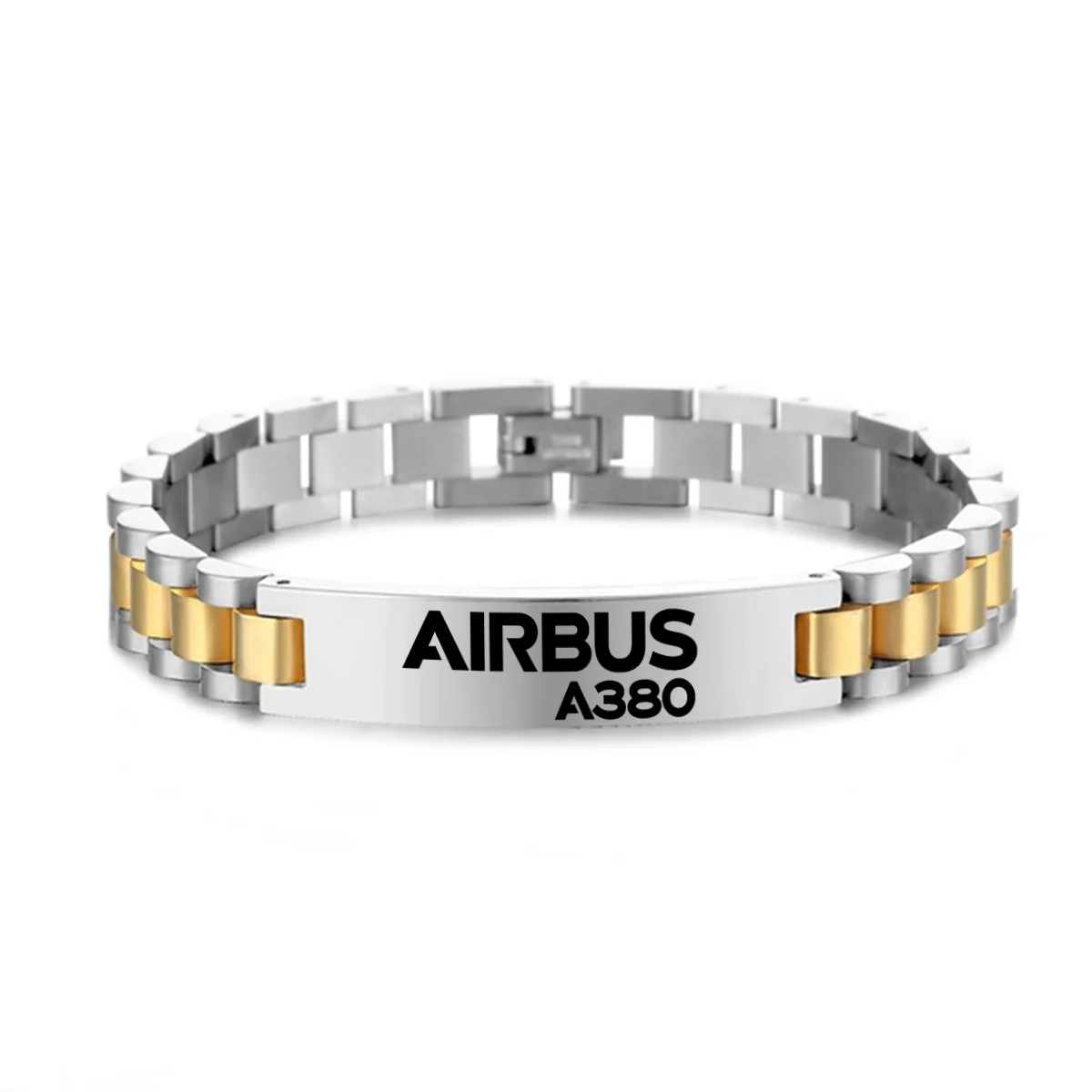 Airbus A380 & Text Designed Stainless Steel Chain Bracelets - Image 3