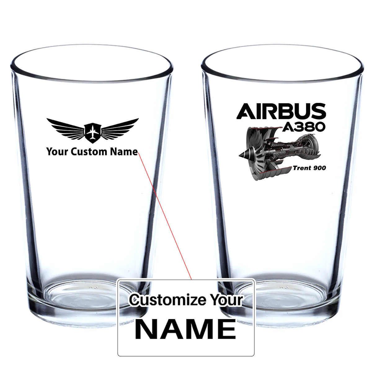 Airbus A380 & Trent 900 Engine Designed Beer & Water Glasses