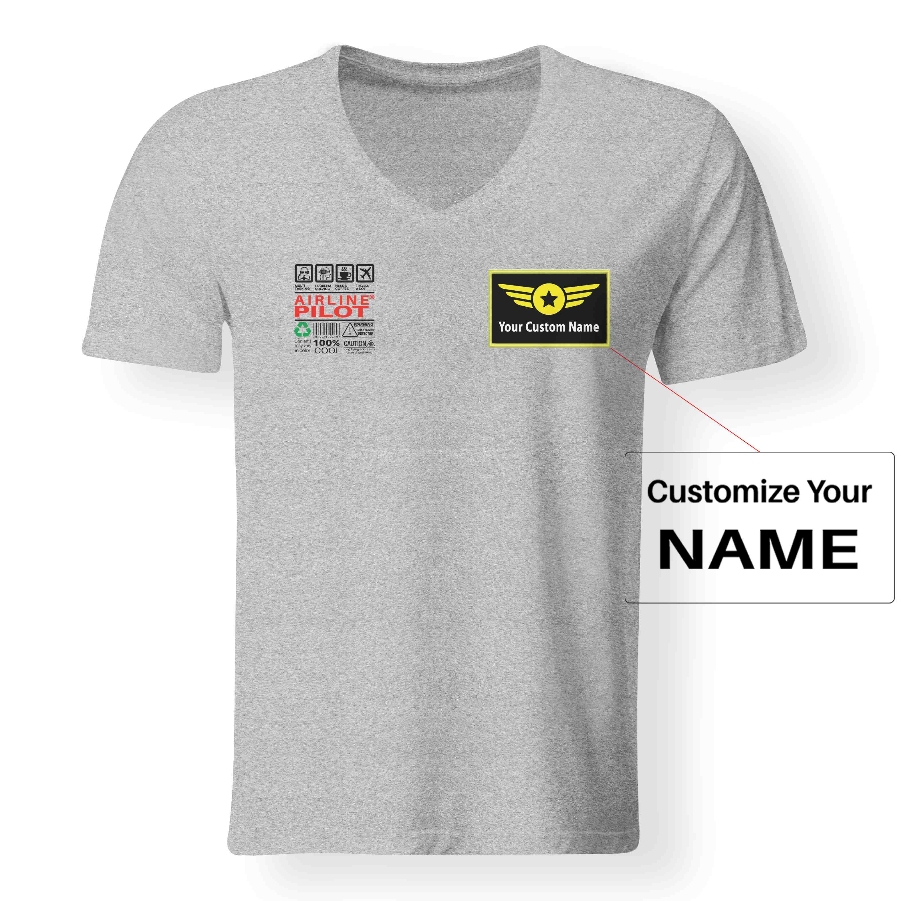 Airline Pilot Label Designed V-Neck T-Shirts - Image 13