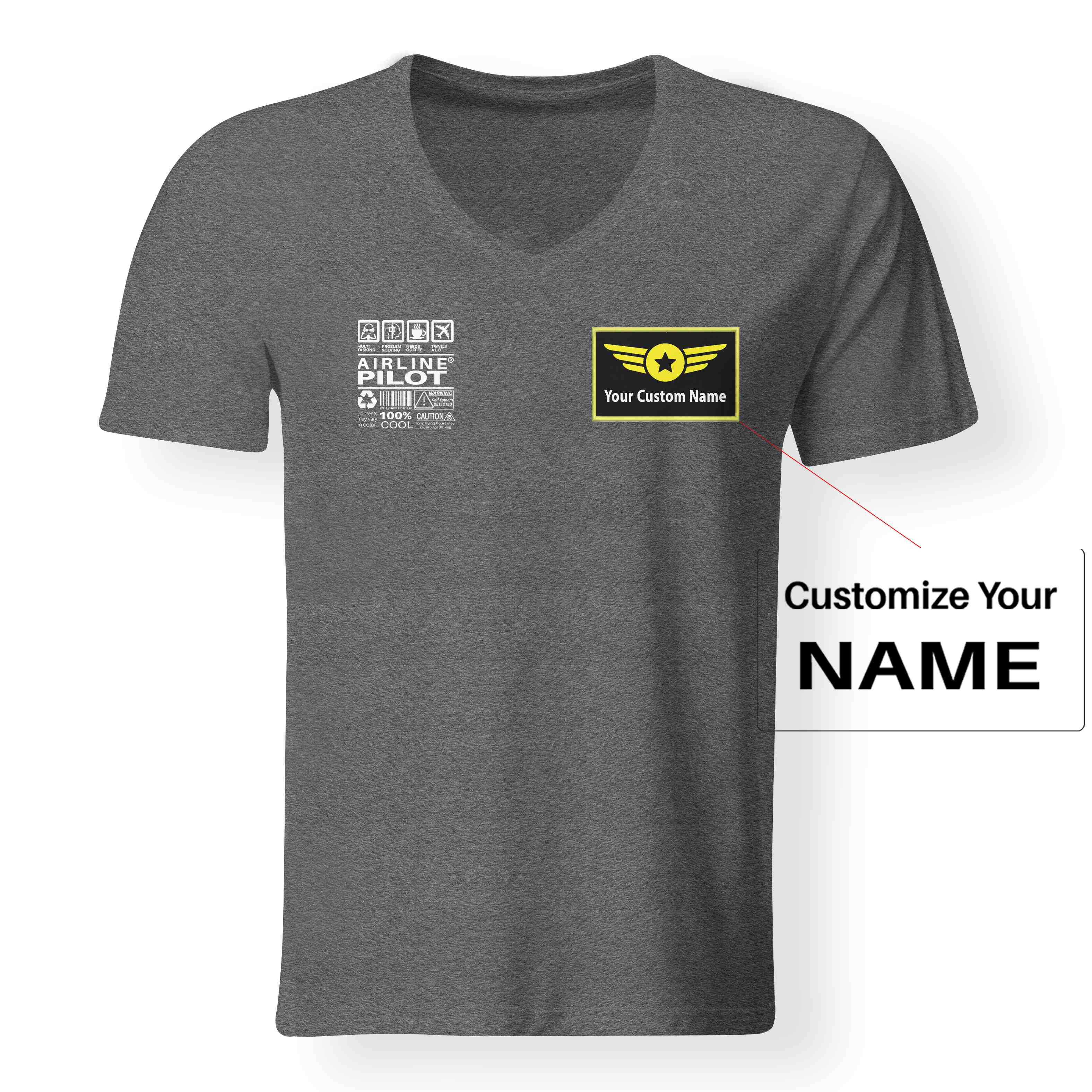 Airline Pilot Label Designed V-Neck T-Shirts - Image 5