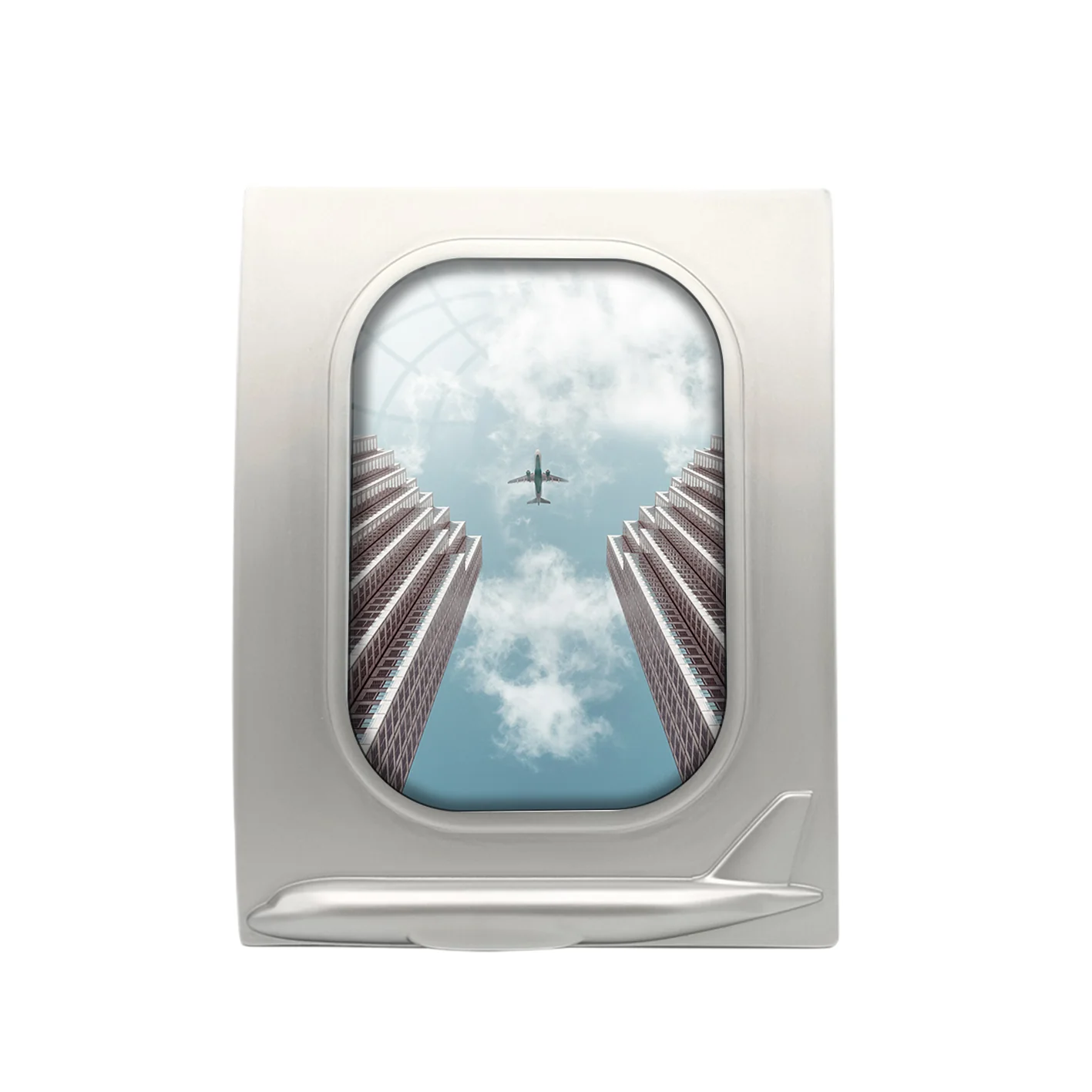 Airplane Flying over Big Buildings Designed Airplane Window Photo Frame - Image 2