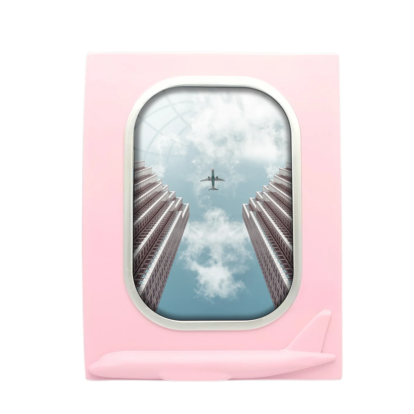Airplane Flying over Big Buildings Designed Airplane Window Photo Frame - Image 3
