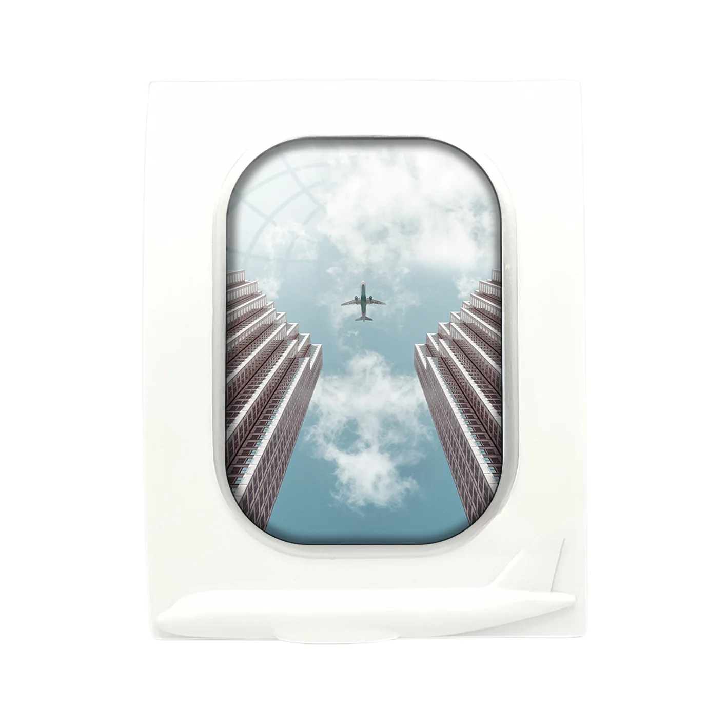 Airplane Flying over Big Buildings Designed Airplane Window Photo Frame - Image 4