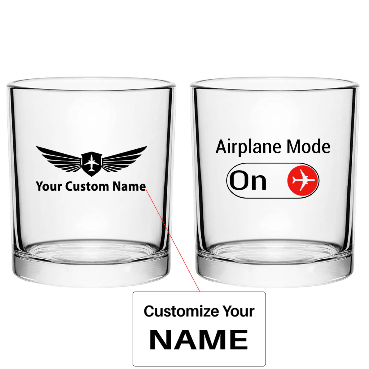 Airplane Mode On Designed Special Whiskey Glasses