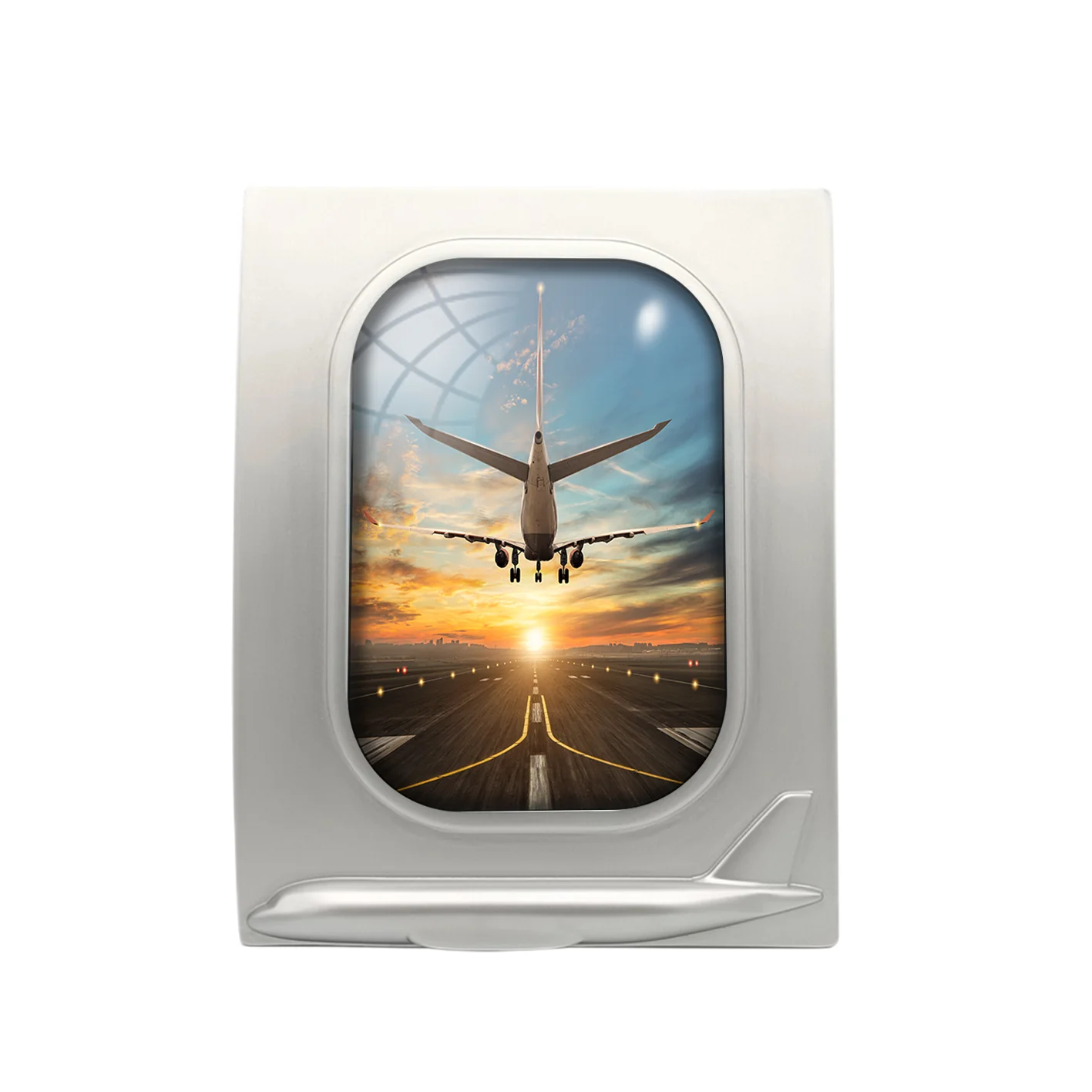Airplane over Runway Towards the Sunrise Designed Airplane Window Photo Frame - Image 2