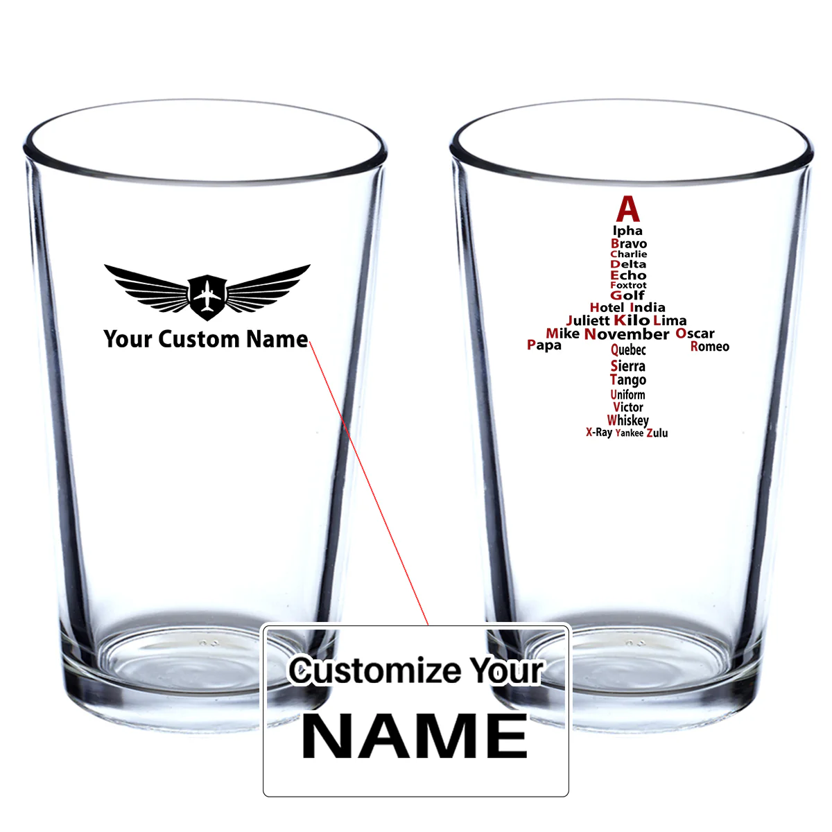 Airplane Shape Aviation Alphabet Designed Beer & Water Glasses