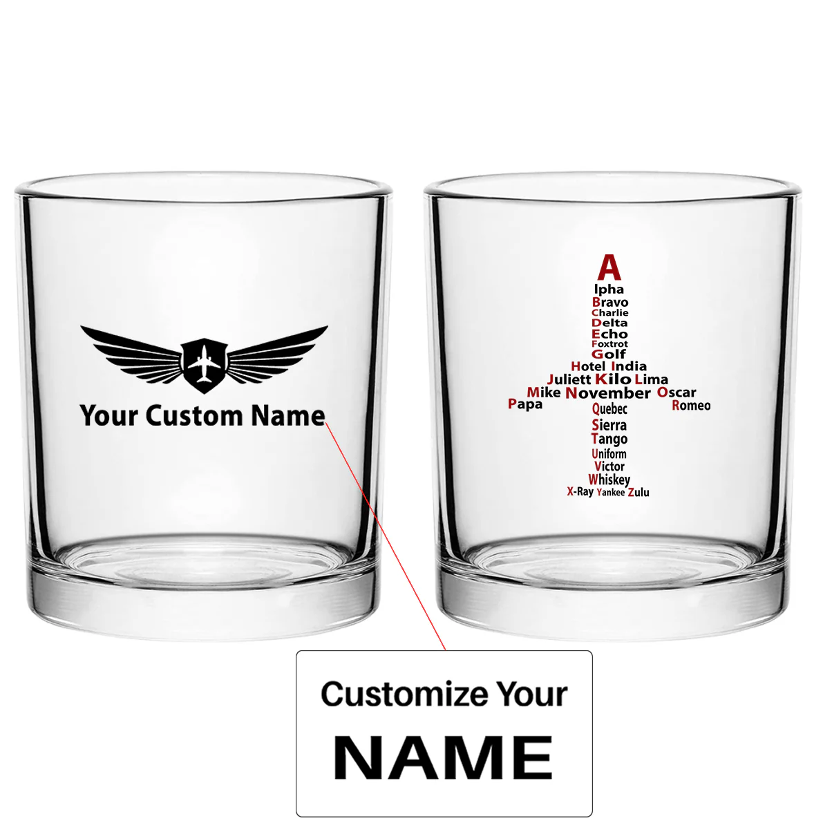 Airplane Shape Aviation Alphabet Designed Special Whiskey Glasses