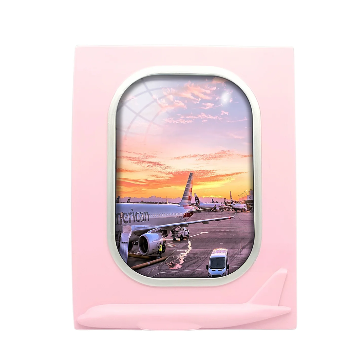 Airport Photo During Sunset Designed Airplane Window Photo Frame - Image 3