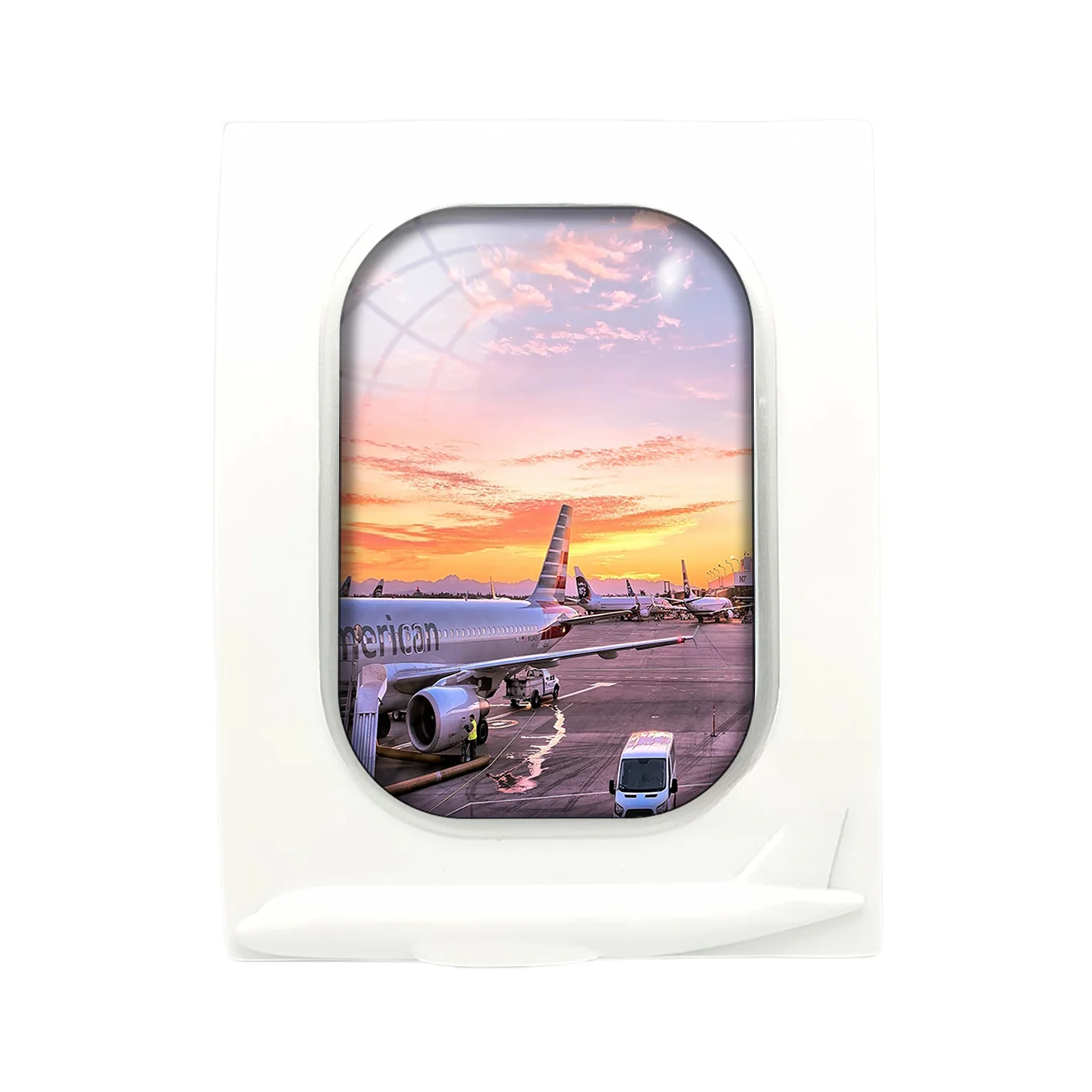Airport Photo During Sunset Designed Airplane Window Photo Frame - Image 4
