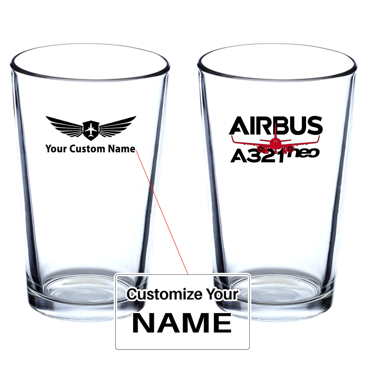 Amazing Airbus A321neo Designed Beer & Water Glasses