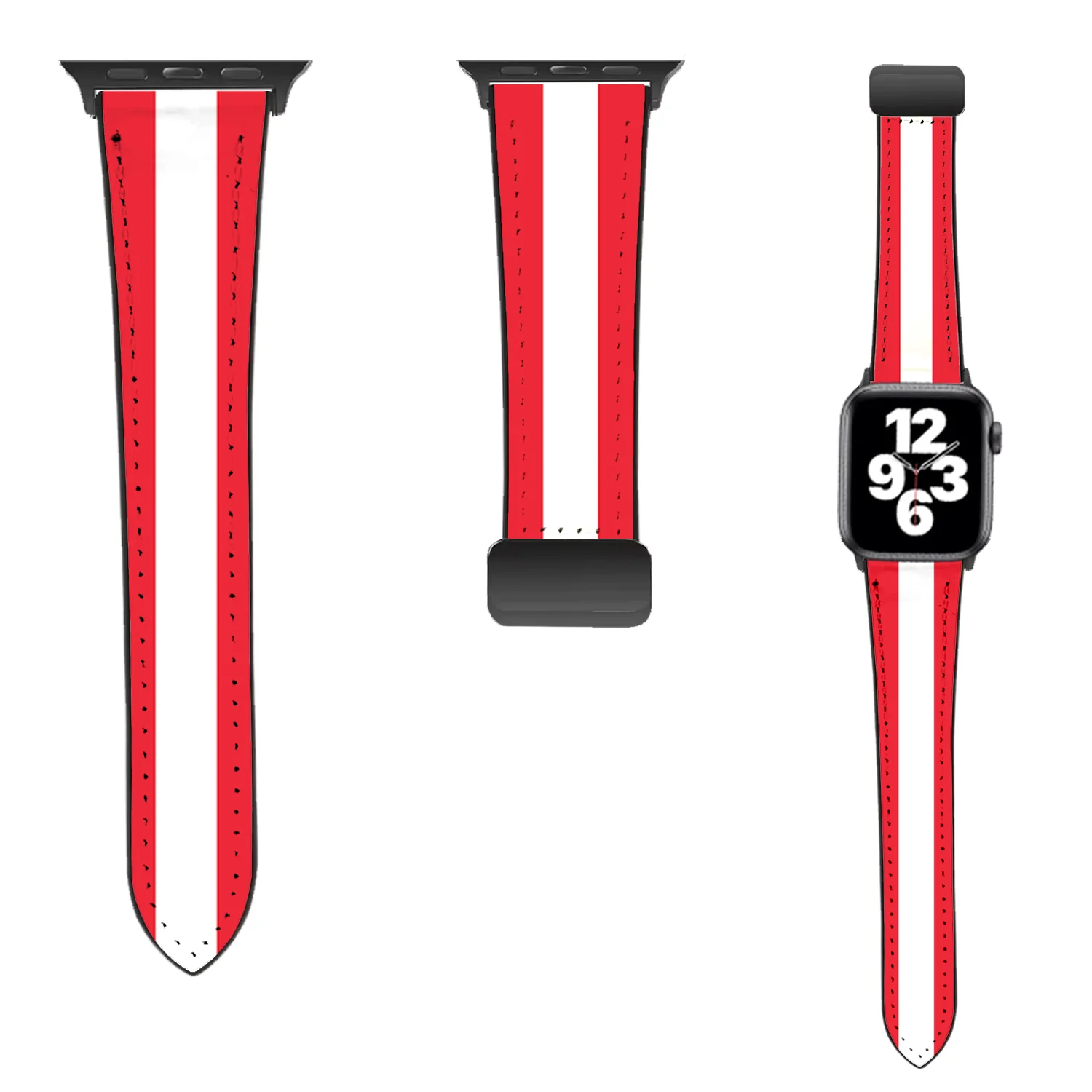 Austria Flag Designed Leather Apple Watch Straps