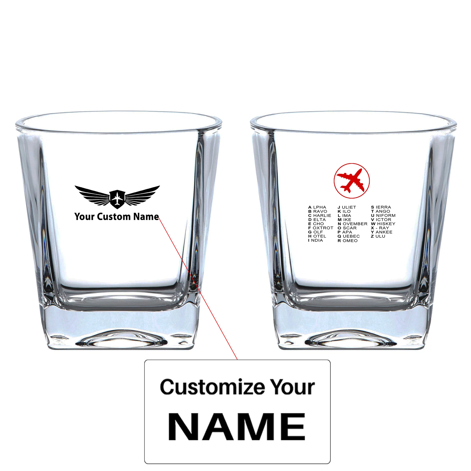 Aviation Alphabet 2 Designed Whiskey Glass