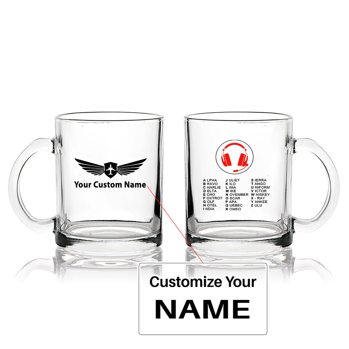 Aviation Alphabet 3 Designed Coffee & Tea Glasses