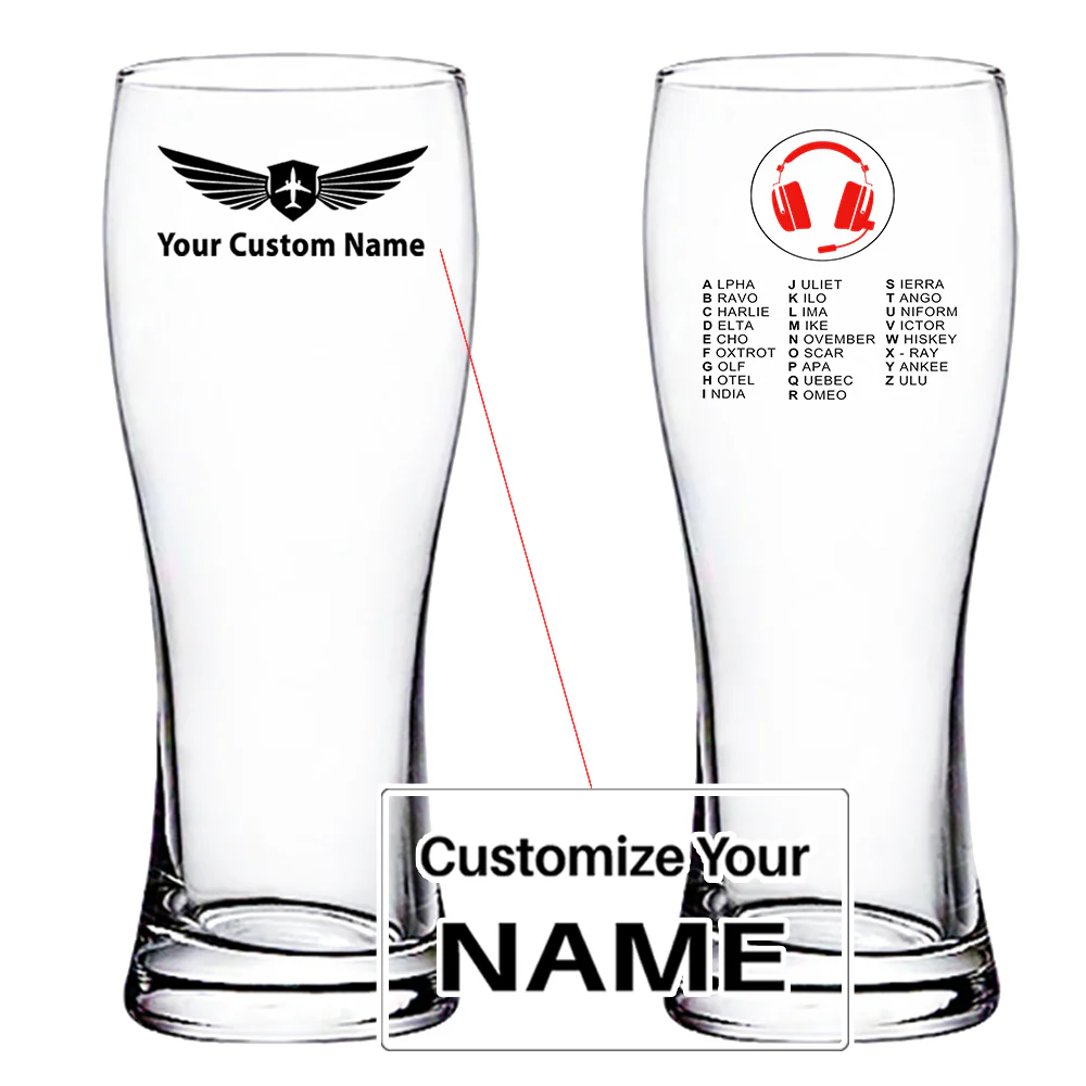 Aviation Alphabet 3 Designed Pilsner Beer Glasses