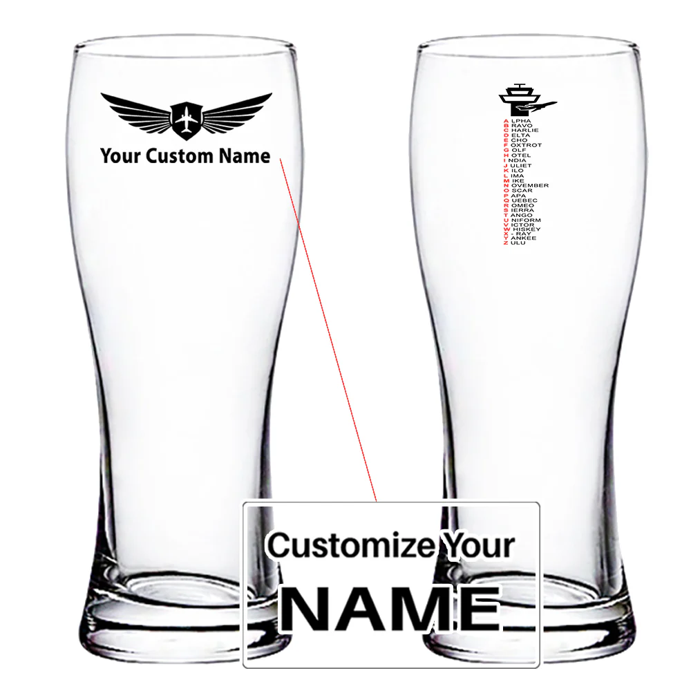 Aviation Alphabet Designed Pilsner Beer Glasses