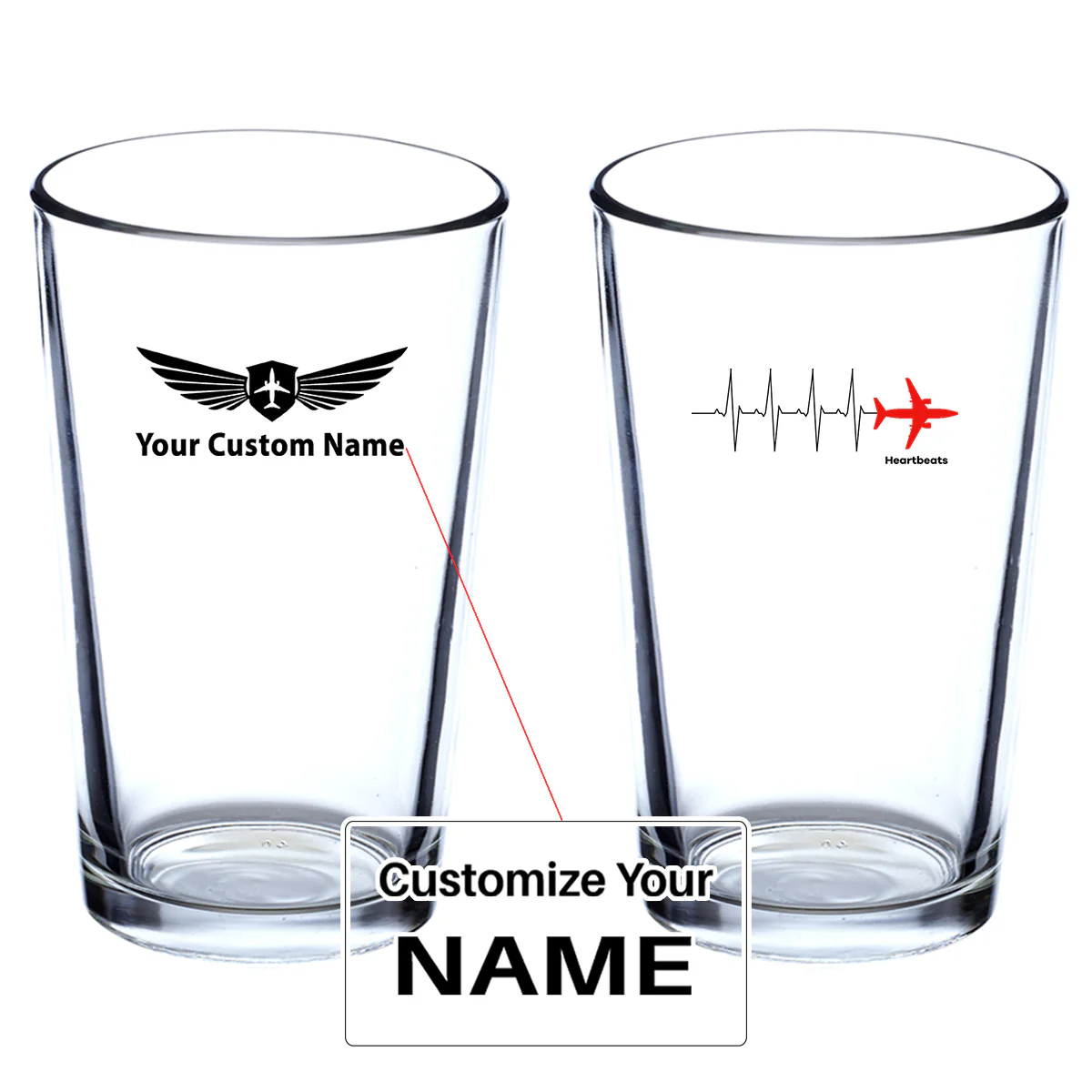 Aviation Heartbeats Designed Beer & Water Glasses
