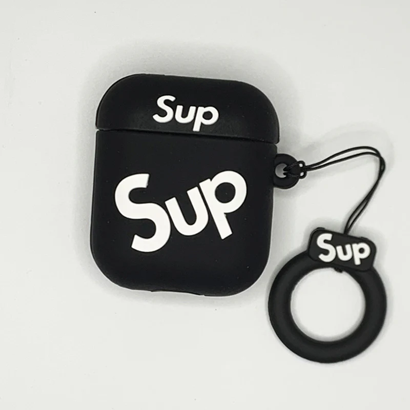 Black logo Designed AirPods Protective Cover: Cute Cartoon Silicone Soft Shell
