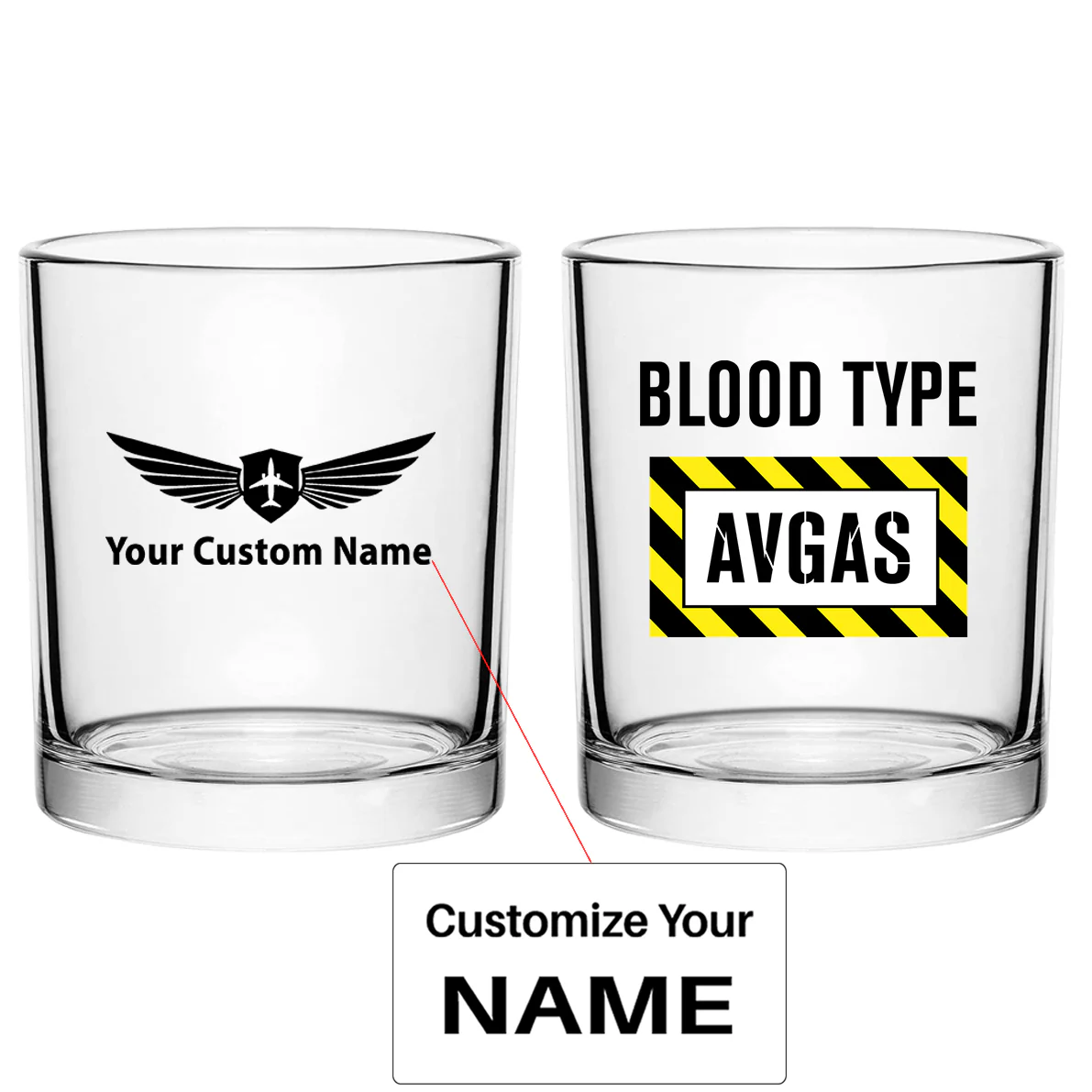 Blood Type AVGAS Designed Special Whiskey Glasses