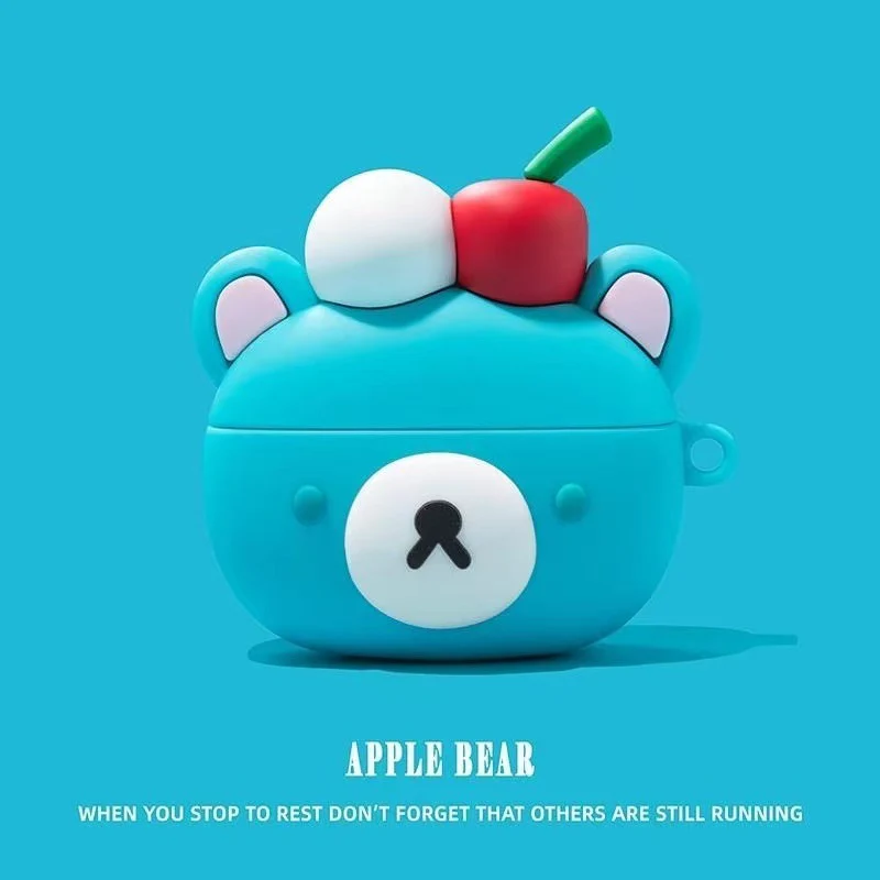 Blue Bear Designed AirPods Protective Cover: Cute Cartoon Silicone Soft Shell