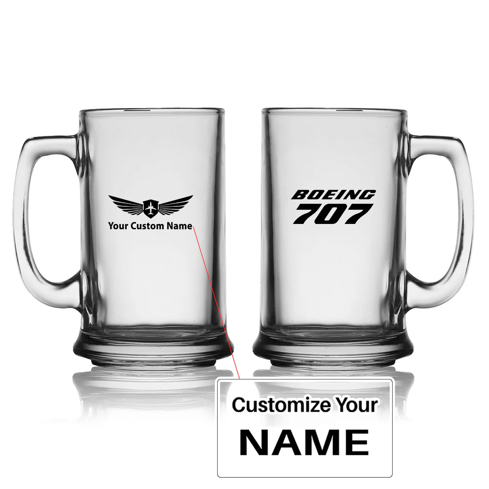 Boeing 707 & Text Designed Beer Glass with Holder
