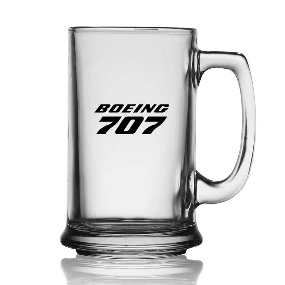 Boeing 707 & Text Designed Beer Glass with Holder - Image 2