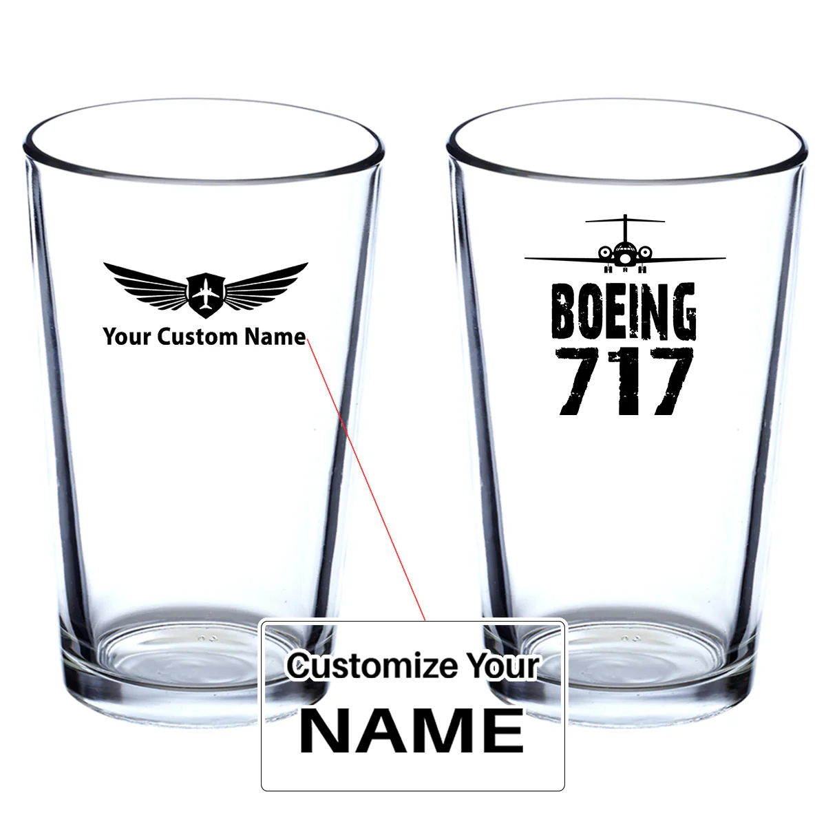 Boeing 717 & Plane Designed Beer & Water Glasses