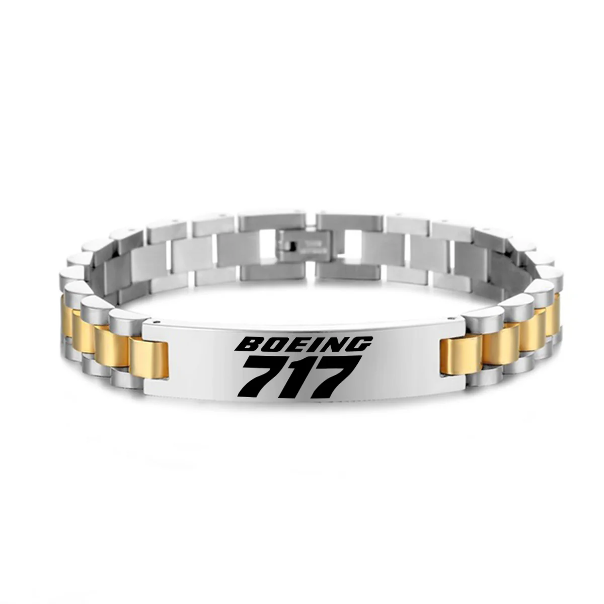 Boeing 717 & Text Designed Stainless Steel Chain Bracelets - Image 3