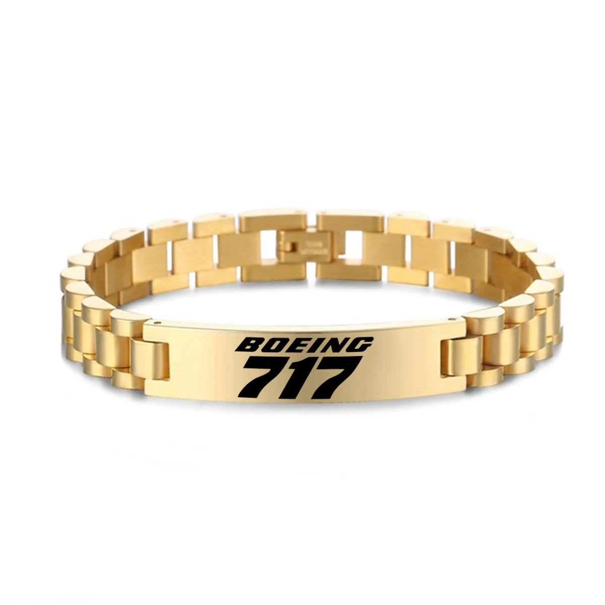 Boeing 717 & Text Designed Stainless Steel Chain Bracelets - Image 4