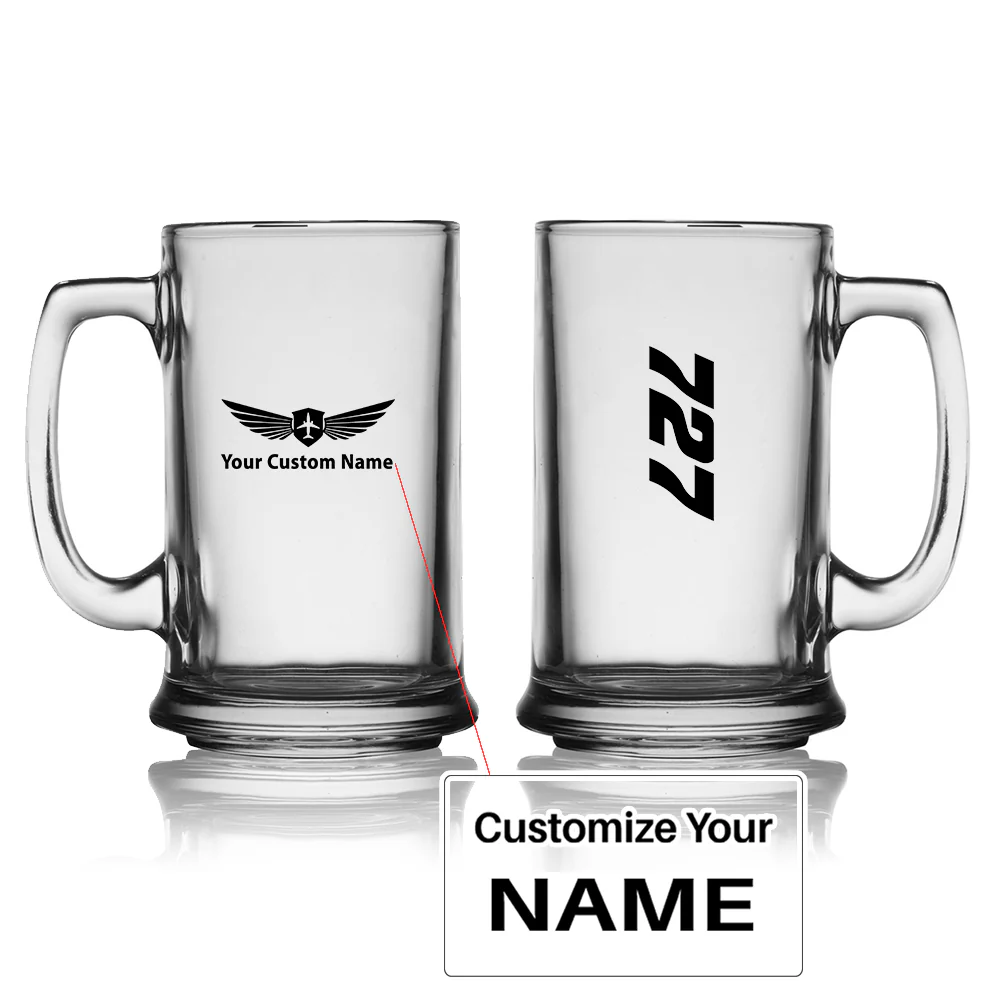 Boeing 727 Text Designed Beer Glass with Holder
