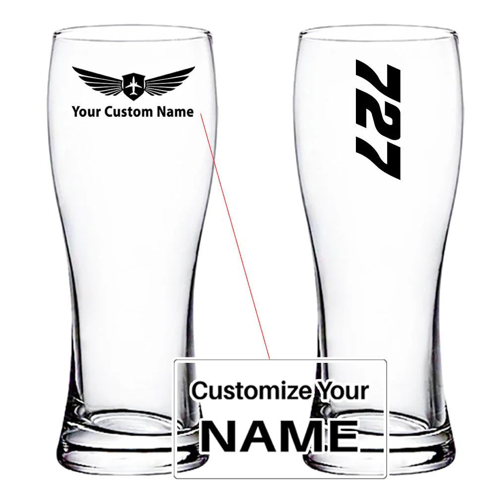 Boeing 727 Text Designed Pilsner Beer Glasses