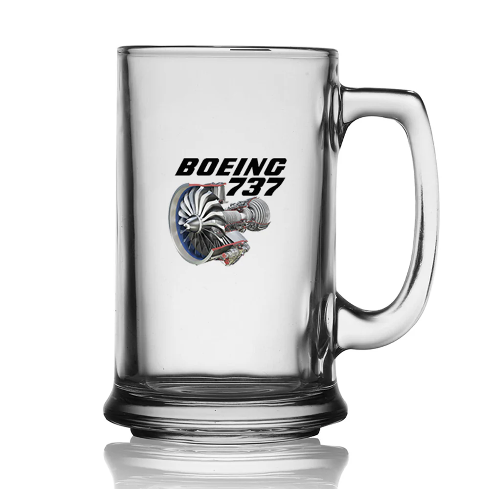 Boeing 737+Text & CFM LEAP-1 Engine Designed Beer Glass with Holder - Image 2