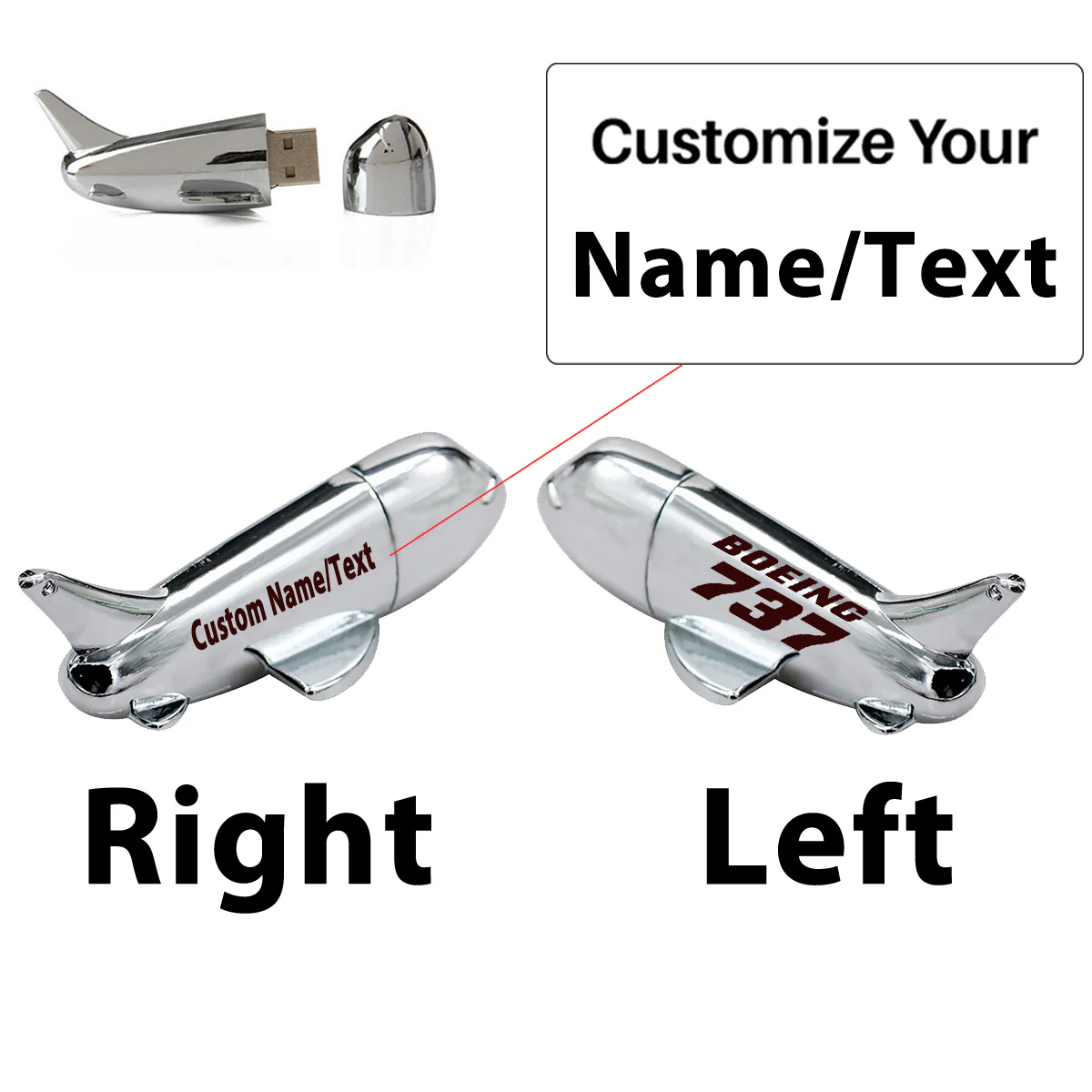 Boeing 737 & Text Designed Airplane Shape USB Drives