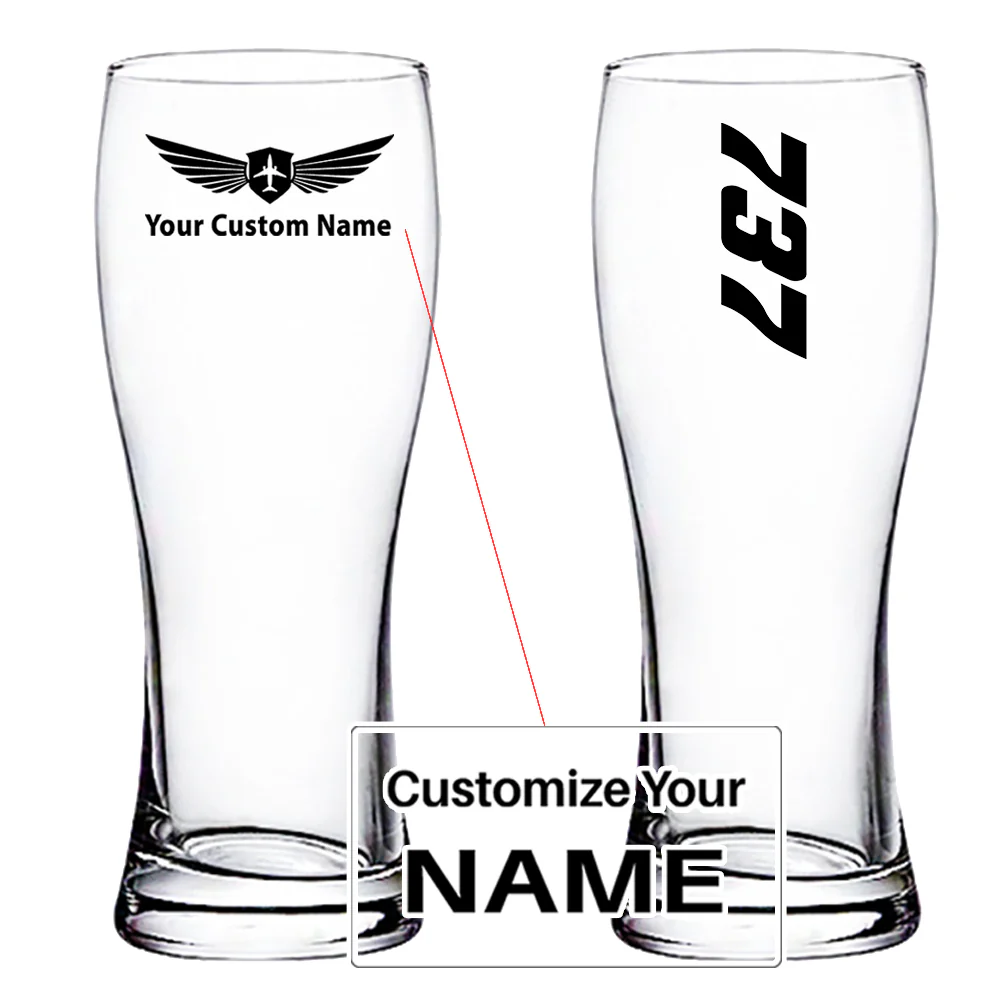 Boeing 737 Text Designed Pilsner Beer Glasses