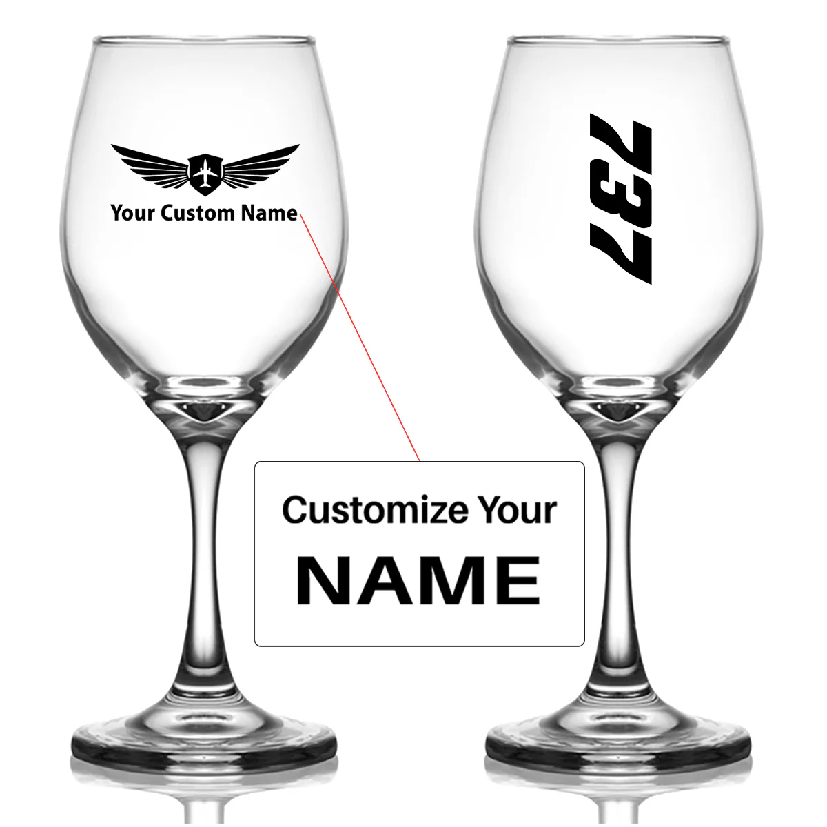Boeing 737 Text Designed Wine Glasses